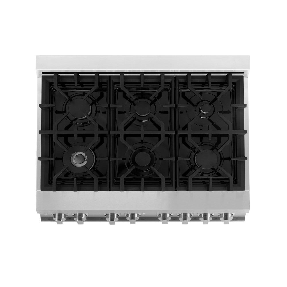 ZLINE 36 in. Kitchen Package with Stainless Steel Dual Fuel Range, Convertible Vent Range Hood and Tall Tub Dishwasher (3KP-RARH36-DWV)