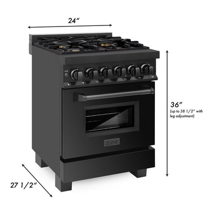 ZLINE 24 in. 2.8 cu. ft. Legacy Dual Fuel Range with Gas Cooktop and Electric Convection Oven in Black Stainless Steel with 4 Brass Burners (RAB-BR-24)