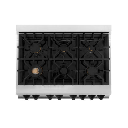ZLINE Autograph Edition 36 in. Kitchen Package with Stainless Steel Dual Fuel Range, Range Hood, Dishwasher and Refrigerator Including External Water Dispenser with Matte Black Accents (4AKPR-RARHDWM36-MB)