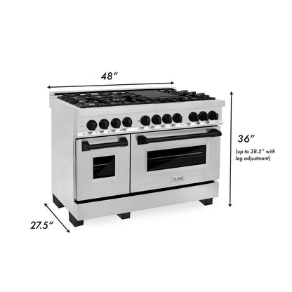 ZLINE Autograph Edition 48 in. Kitchen Package with Stainless Steel Dual Fuel Range and Range Hood with Matte Black Accents (2AKP-RARH48-MB)