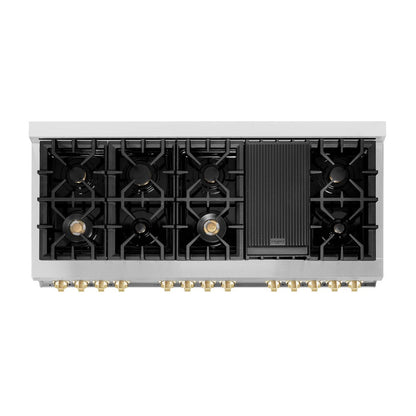 ZLINE Autograph Edition 60 in. 7.4 cu. ft. Legacy Dual Fuel Range with 9 Burner Gas Cooktop and 2 Electric Convection Ovens in Stainless Steel and Polished Gold Accents (RAZ-60-G)