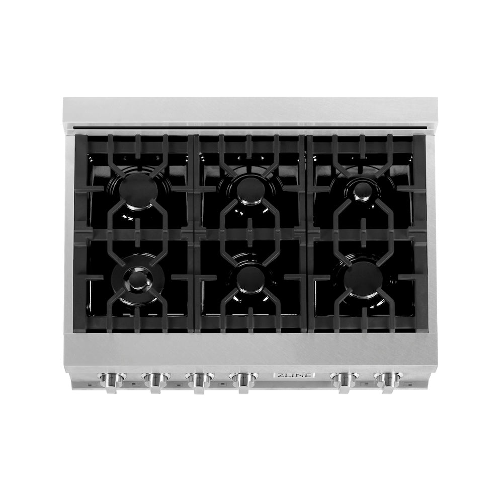 ZLINE Kitchen Package with 36 in. Satin Stainless Steel Rangetop and Convertible Range Hood (2KP-RTSRH36)