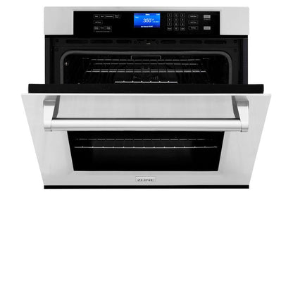 ZLINE Stainless Steel 24 in. Built-in Convection Microwave Oven and 30 in. Single Wall Oven with Self Clean (2KP-MW24-AWS30)