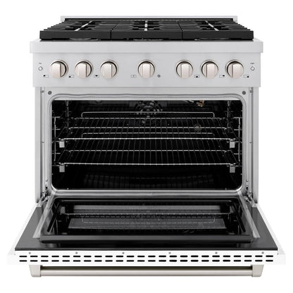 ZLINE 36 in. 5.2 cu. ft. Paramount Gas Range with 6 Burner Cooktop and Convection Gas Oven in Stainless Steel with White Matte Door (SGR-WM-36)