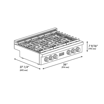 ZLINE Autograph Edition 36 in. Paramount Gas Rangetop with 6 Burner DuoPro™ Cooktop in Stainless Steel and Champagne Bronze Accents (PSRTZ-36-CB)