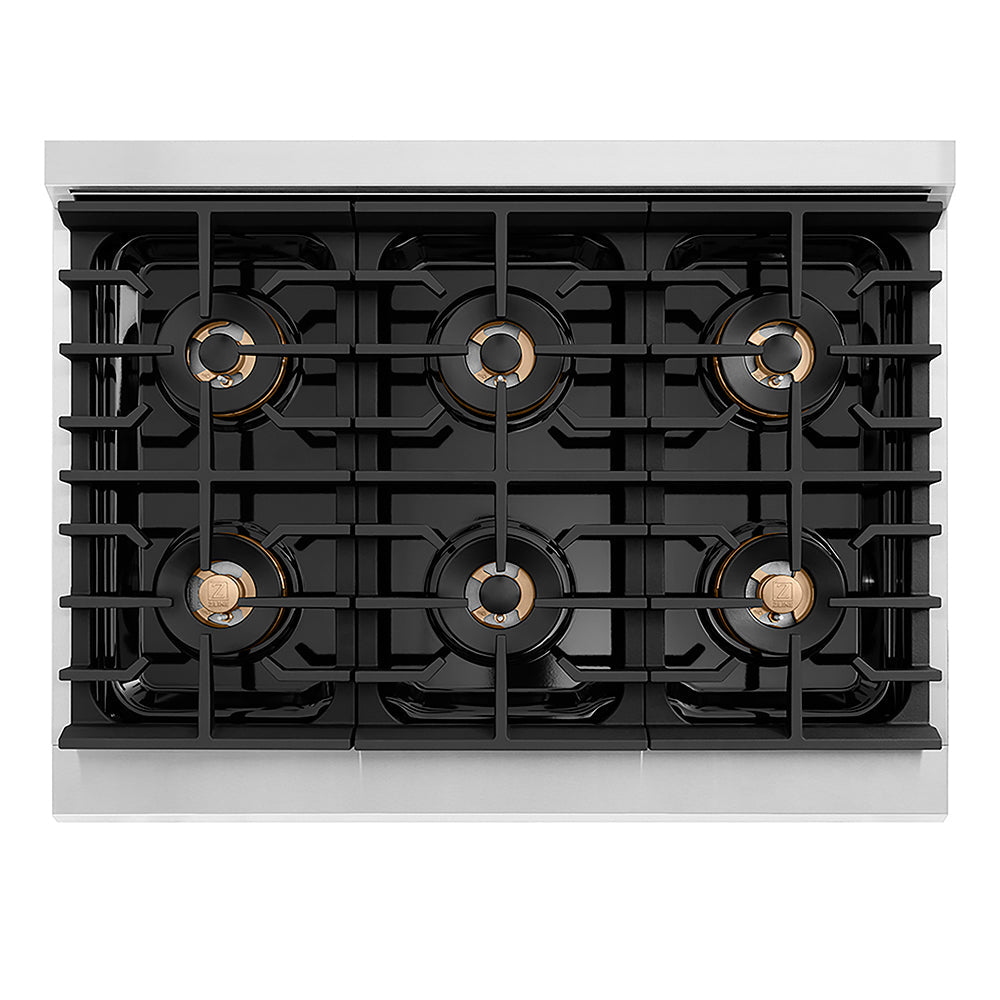 ZLINE Autograph Edition 36 in. Paramount Gas Rangetop with 6 Burner DuoPro™ Cooktop in Stainless Steel and Polished Gold Accents (PSRTZ-36-G)