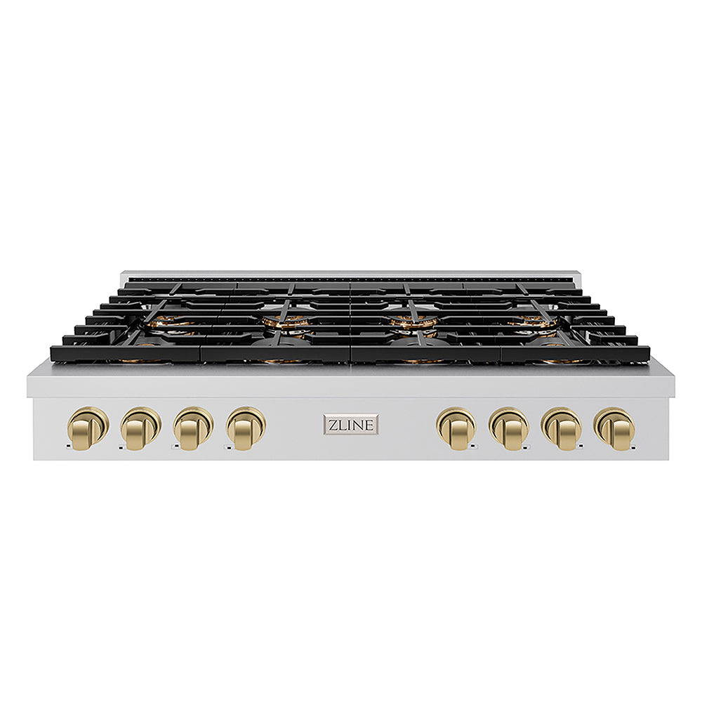 ZLINE Autograph Edition 48 in. Paramount Gas Rangetop with 8 Burner DuoPro™ Cooktop in Stainless Steel and Champagne Bronze Accents (PSRTZ-48-CB)