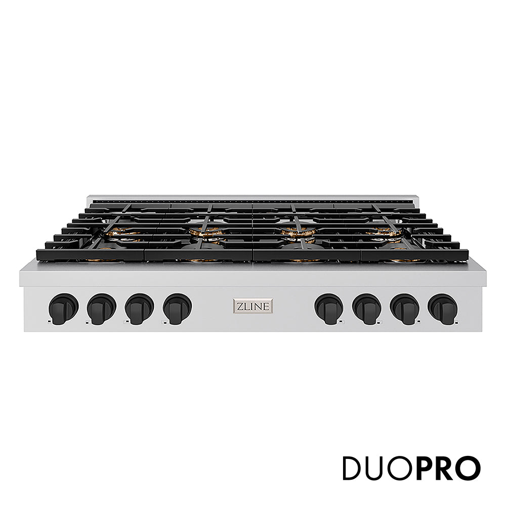 ZLINE Autograph Edition 48 in. Paramount Gas Rangetop with 8 Burner DuoPro™ Cooktop in Stainless Steel and Matte Black Accents (PSRTZ-48-MB)