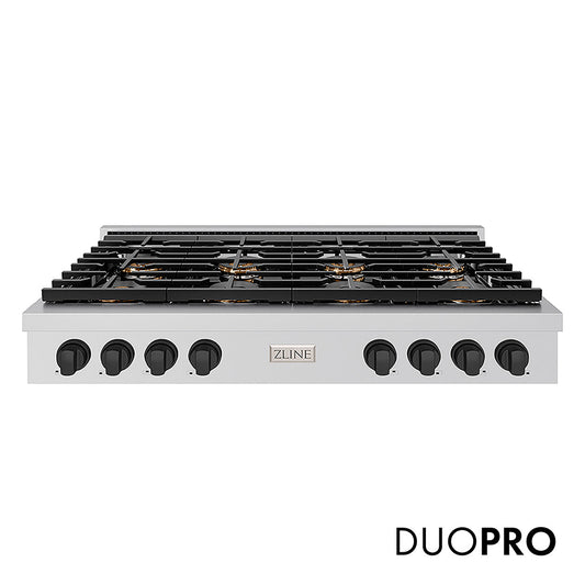 ZLINE Autograph Edition 48 in. Paramount Gas Rangetop with 8 Burner DuoPro™ Cooktop in Stainless Steel and Matte Black Accents (PSRTZ-48-MB)
