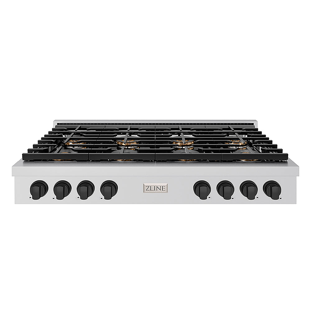 ZLINE Autograph Edition 48 in. Paramount Gas Rangetop with 8 Burner DuoPro™ Cooktop in Stainless Steel and Matte Black Accents (PSRTZ-48-MB)