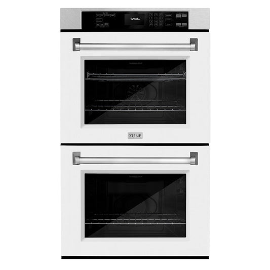 ZLINE 30 in. Professional True Convection Double Wall Oven with Air Fry and Self Clean in Satin Stainless Steel with White Matte Doors (WADS-WM-30)