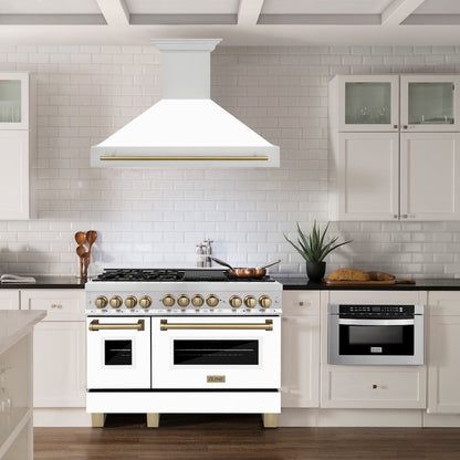 ZLINE Autograph Edition 48 in. Stainless Steel Range Hood with White Matte Shell and Champagne Bronze Handle (8654STZ-WM48-CB)