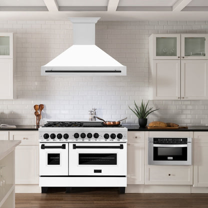 ZLINE Autograph Edition 48 in. Stainless Steel Range Hood with White Matte Shell and Matte Black Handle (8654STZ-WM48-MB)