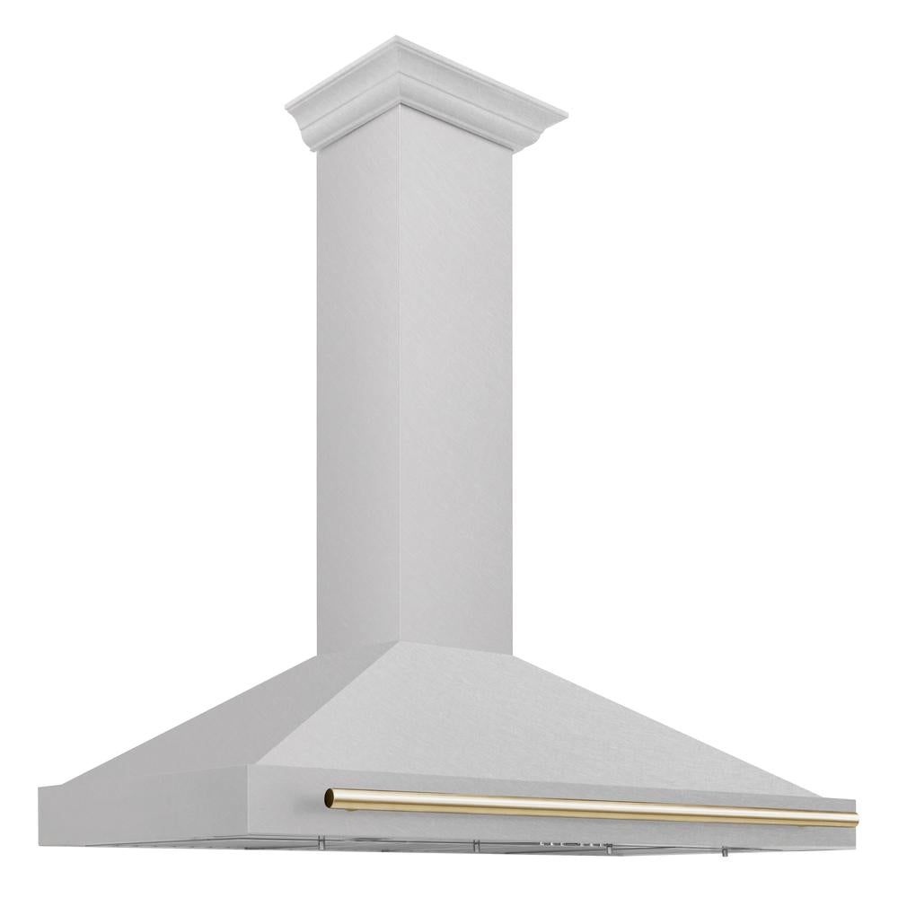 ZLINE Autograph Edition 48 in. Convertible Satin Stainless Steel Wall Mount Range Hood with Polished Gold Handle (KB4SNZ-48-G)