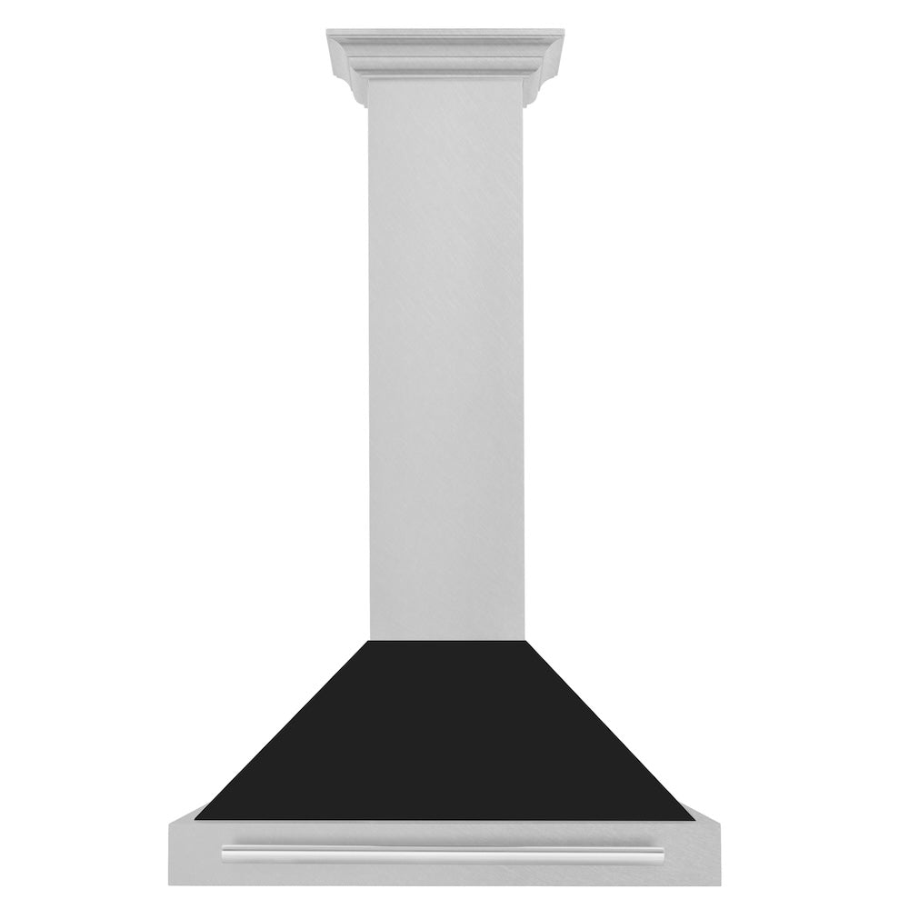 ZLINE 30 in. Convertible Satin Stainless Steel Wall Mount Range Hood with Black Matte Shell and Stainless Steel Handle (KB4SNX-BLM-30)