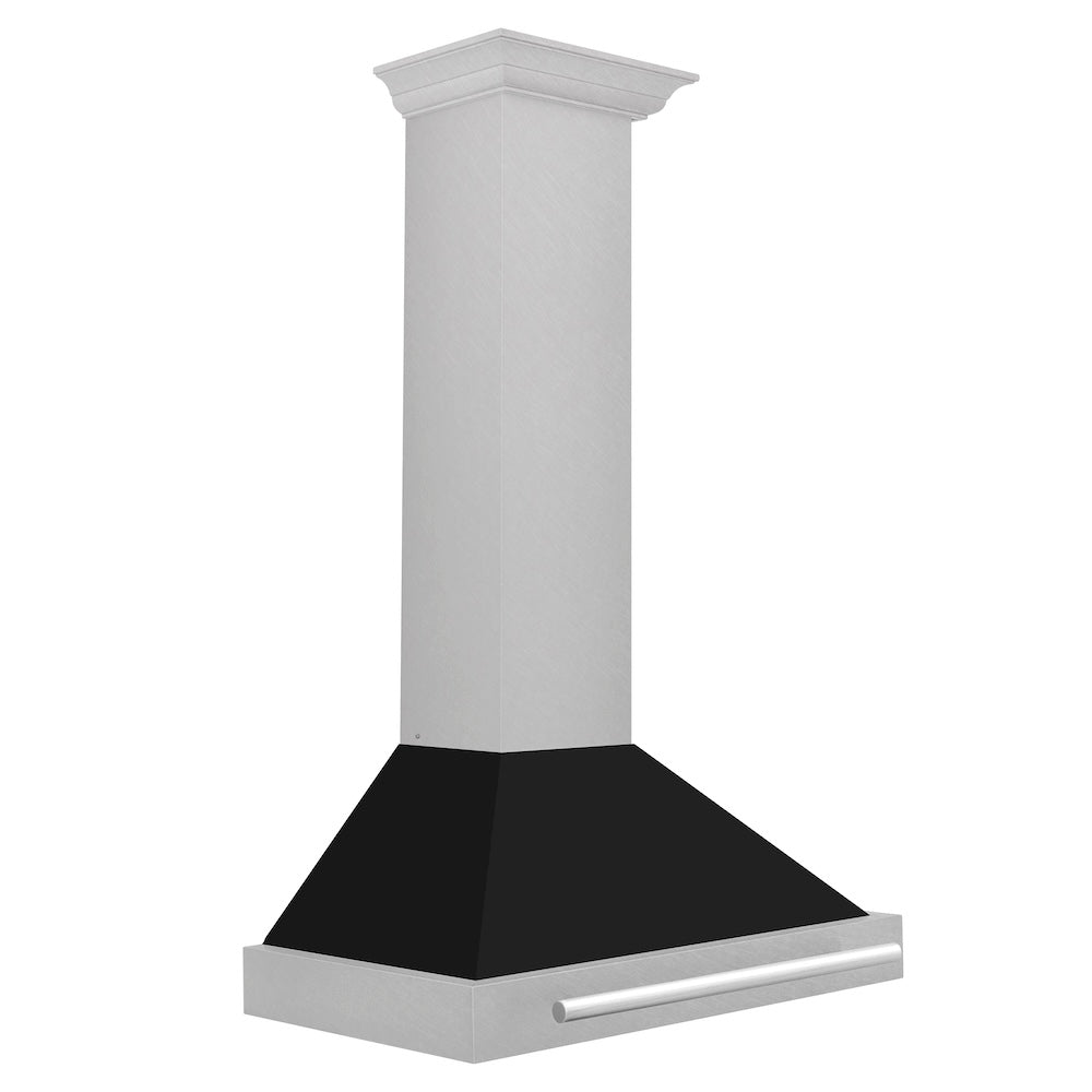 ZLINE 30 in. Convertible Satin Stainless Steel Wall Mount Range Hood with Black Matte Shell and Stainless Steel Handle (KB4SNX-BLM-30)