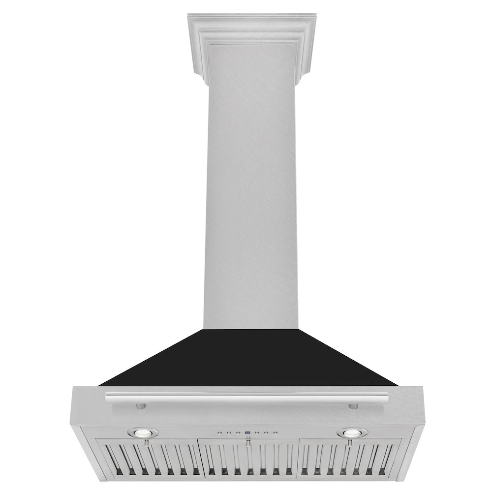 ZLINE 30 in. Convertible Satin Stainless Steel Wall Mount Range Hood with Black Matte Shell and Stainless Steel Handle (KB4SNX-BLM-30)
