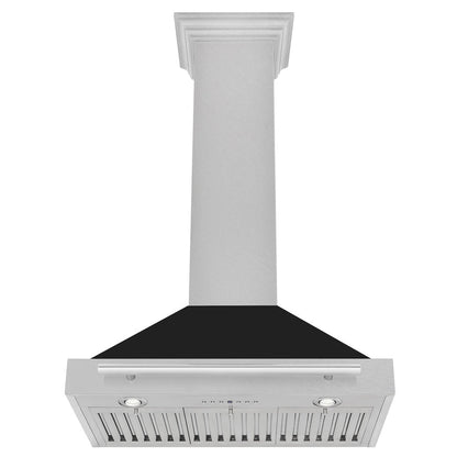 ZLINE 30 in. Convertible Satin Stainless Steel Wall Mount Range Hood with Black Matte Shell and Stainless Steel Handle (KB4SNX-BLM-30)