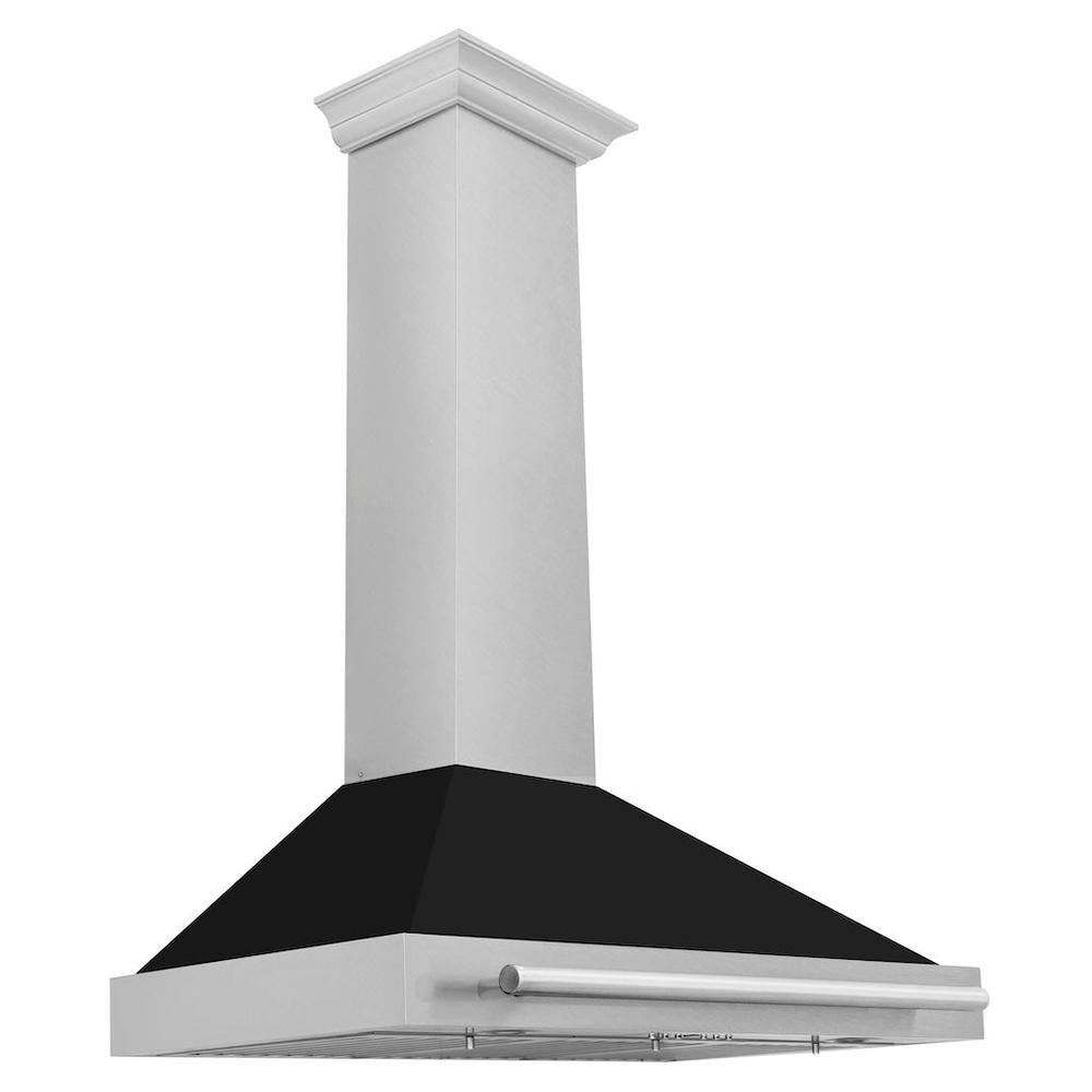 ZLINE 36 in. Convertible Satin Stainless Steel Wall Mount Range Hood with Black Matte Shell and Stainless Steel Handle (KB4SNX-BLM-36)