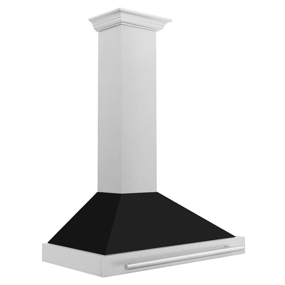 ZLINE 36 in. Convertible Satin Stainless Steel Wall Mount Range Hood with Black Matte Shell and Stainless Steel Handle (KB4SNX-BLM-36)