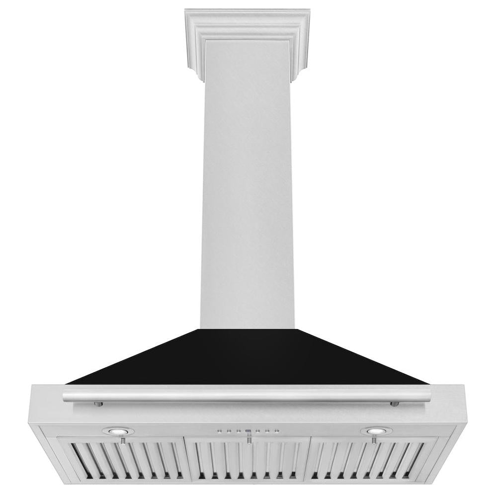 ZLINE 36 in. Convertible Satin Stainless Steel Wall Mount Range Hood with Black Matte Shell and Stainless Steel Handle (KB4SNX-BLM-36)