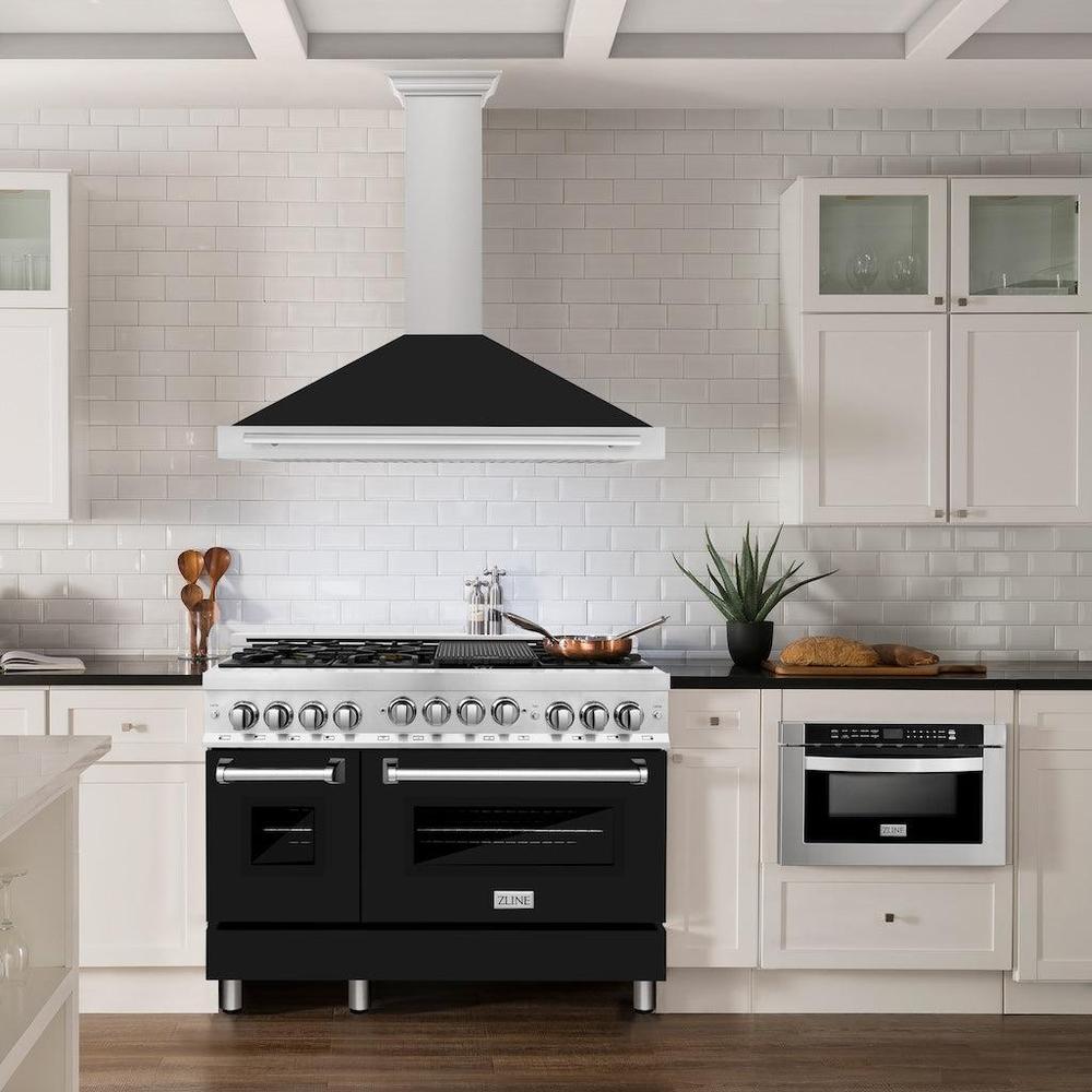 ZLINE 48 in. Convertible Satin Stainless Steel Wall Mount Range Hood with Black Matte Shell and Stainless Steel Handle (KB4SNX-BLM-48)