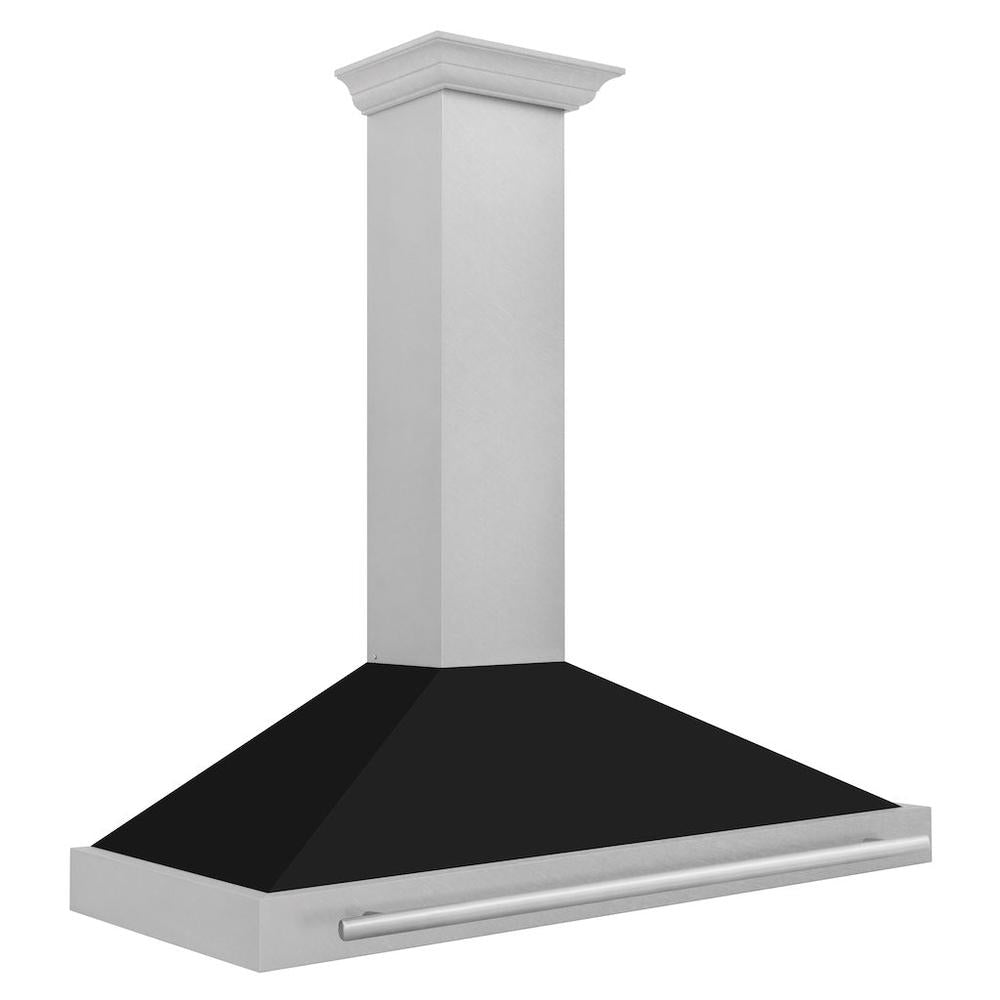 ZLINE 48 in. Convertible Satin Stainless Steel Wall Mount Range Hood with Black Matte Shell and Stainless Steel Handle (KB4SNX-BLM-48)