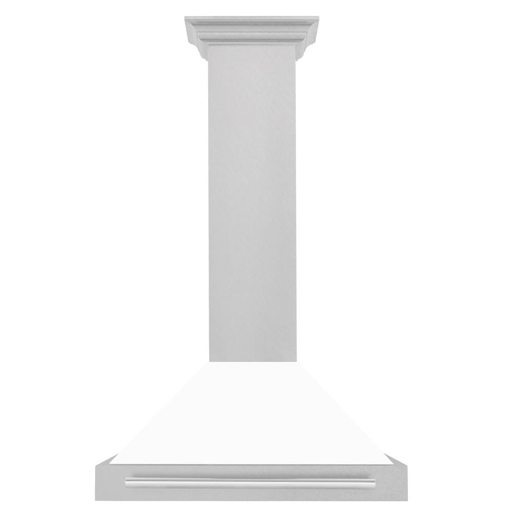 ZLINE 30 in. Convertible Satin Stainless Steel Wall Mount Range Hood with White Matte Shell and Stainless Steel Handle (KB4SNX-WM-30)