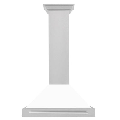 ZLINE 30 in. Convertible Satin Stainless Steel Wall Mount Range Hood with White Matte Shell and Stainless Steel Handle (KB4SNX-WM-30)
