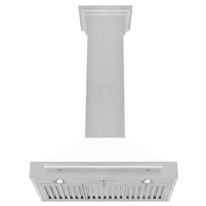 ZLINE 30 in. Convertible Satin Stainless Steel Wall Mount Range Hood with White Matte Shell and Stainless Steel Handle (KB4SNX-WM-30)