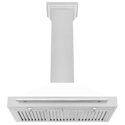 ZLINE 36 in. Convertible Satin Stainless Steel Wall Mount Range Hood with White Matte Shell and Stainless Steel Handle (KB4SNX-WM-36)