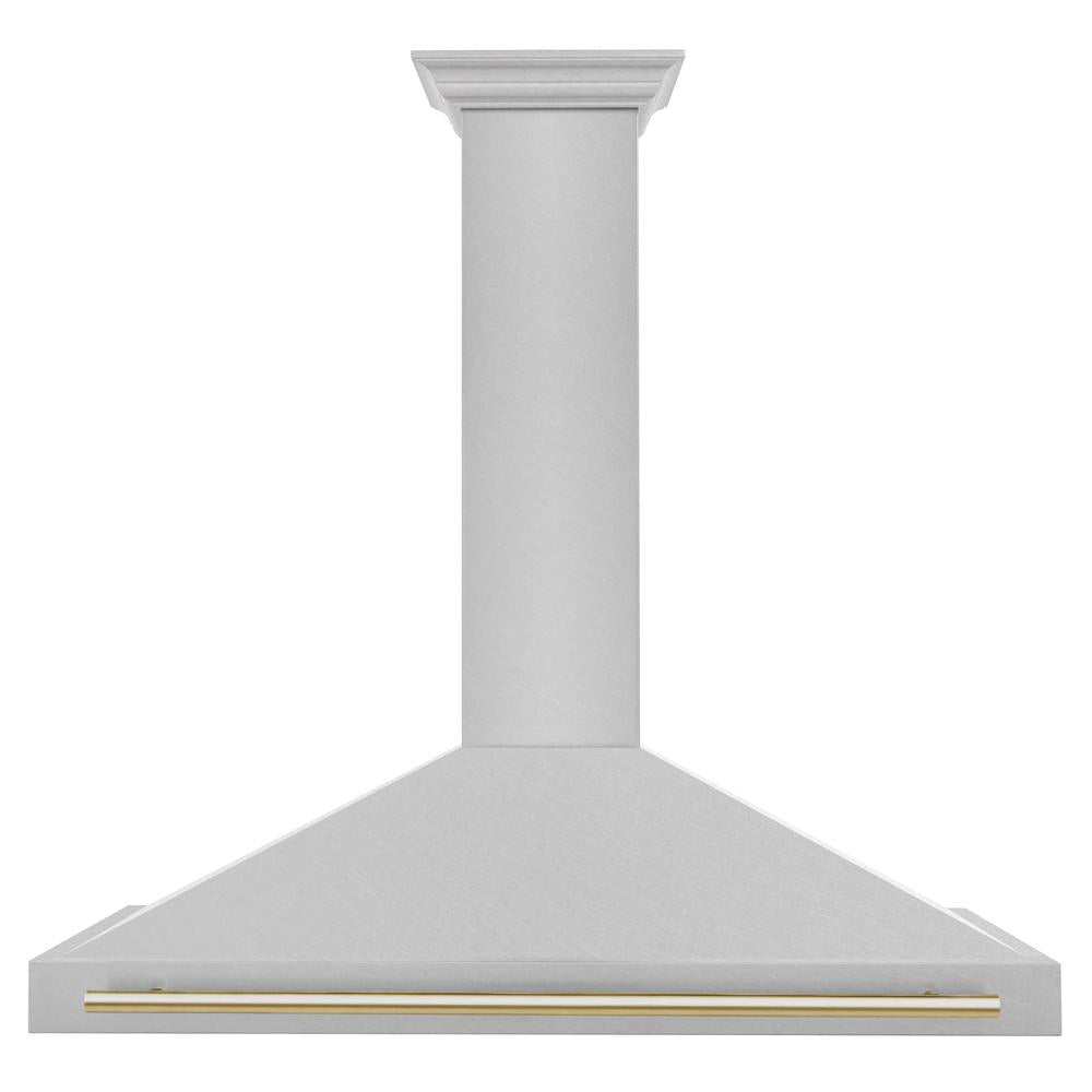 ZLINE Autograph Edition 48 in. Convertible Satin Stainless Steel Wall Mount Range Hood with Polished Gold Handle (KB4SNZ-48-G)