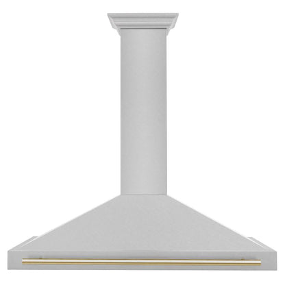 ZLINE Autograph Edition 48 in. Convertible Satin Stainless Steel Wall Mount Range Hood with Polished Gold Handle (KB4SNZ-48-G)