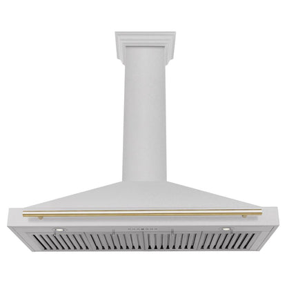 ZLINE Autograph Edition 48 in. Convertible Satin Stainless Steel Wall Mount Range Hood with Polished Gold Handle (KB4SNZ-48-G)