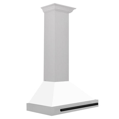 ZLINE Autograph Edition 30 in. Convertible Satin Stainless Steel Wall Mount Range Hood with White Matte Shell and Matte Black Handle (KB4SNZ-WM30-MB)