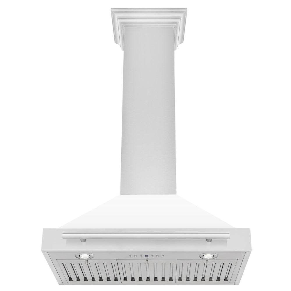 ZLINE 30 in. Convertible Stainless Steel Range Hood with White Matte Shell and Stainless Steel Handle (KB4STX-WM-30)