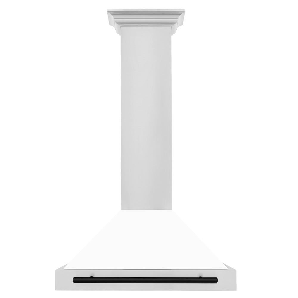 ZLINE Autograph Edition 30 in. Convertible Stainless Steel Range Hood with White Matte Shell and Matte Black Accents (KB4STZ-WM30-MB)