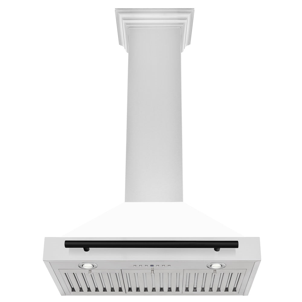 ZLINE Autograph Edition 30 in. Convertible Stainless Steel Range Hood with White Matte Shell and Matte Black Accents (KB4STZ-WM30-MB)