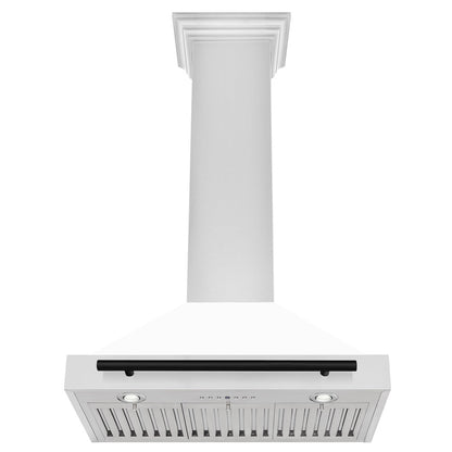 ZLINE Autograph Edition 30 in. Convertible Stainless Steel Range Hood with White Matte Shell and Matte Black Accents (KB4STZ-WM30-MB)