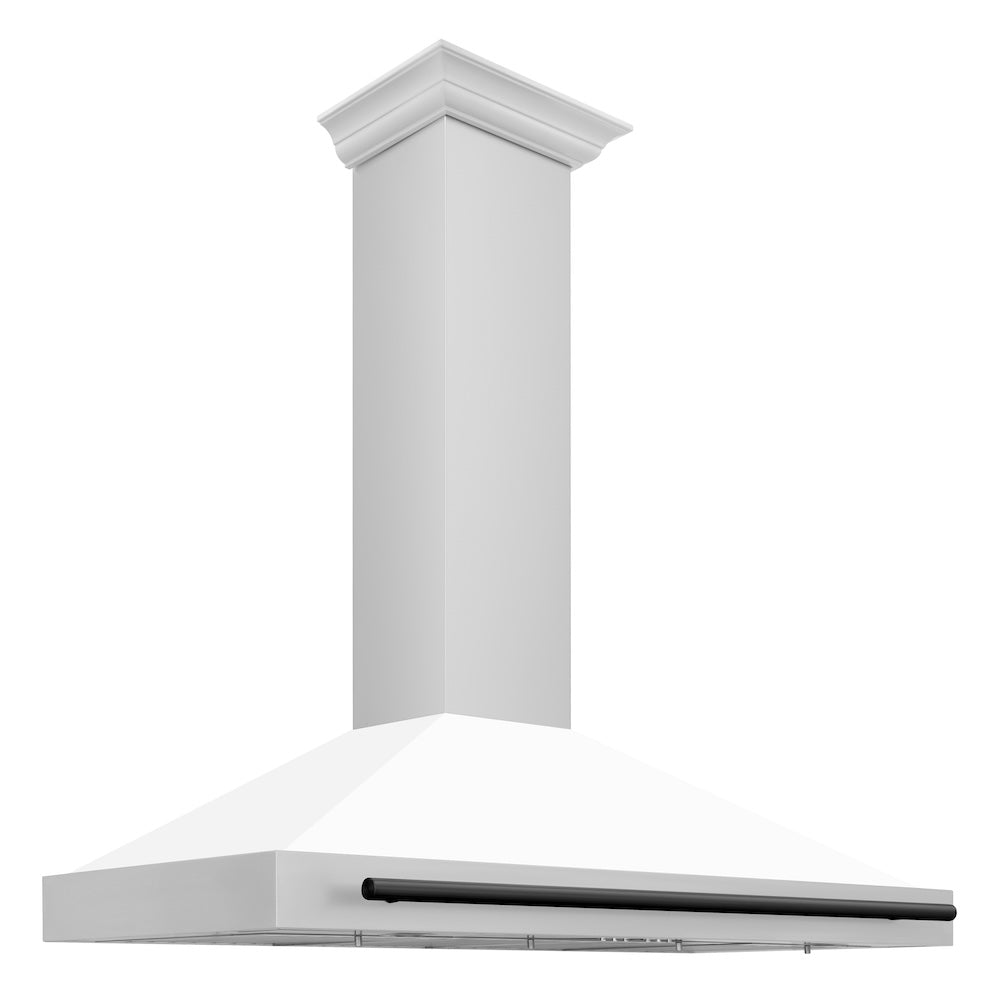 ZLINE Autograph Edition 48 in. Convertible Stainless Steel Range Hood with White Matte Shell and Matte Black Accents (KB4STZ-WM48-MB)