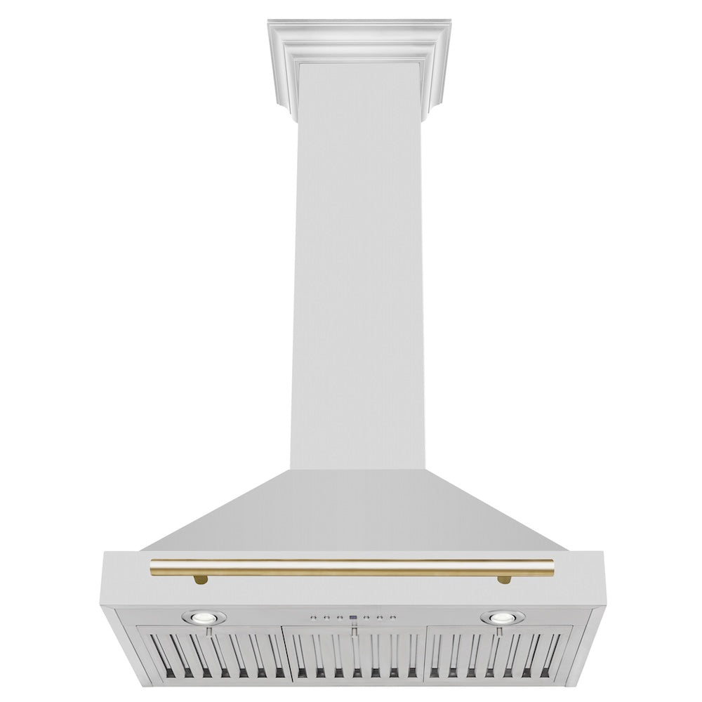 ZLINE Autograph Edition 30 in. Convertible Stainless Steel Range Hood with Stainless Steel Shell and Polished Gold Accents (KB4STZ-30-G)