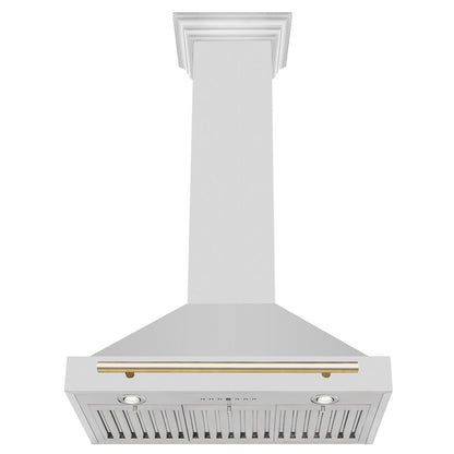 ZLINE Autograph Edition 30 in. Convertible Stainless Steel Range Hood with Stainless Steel Shell and Polished Gold Accents (KB4STZ-30-G)