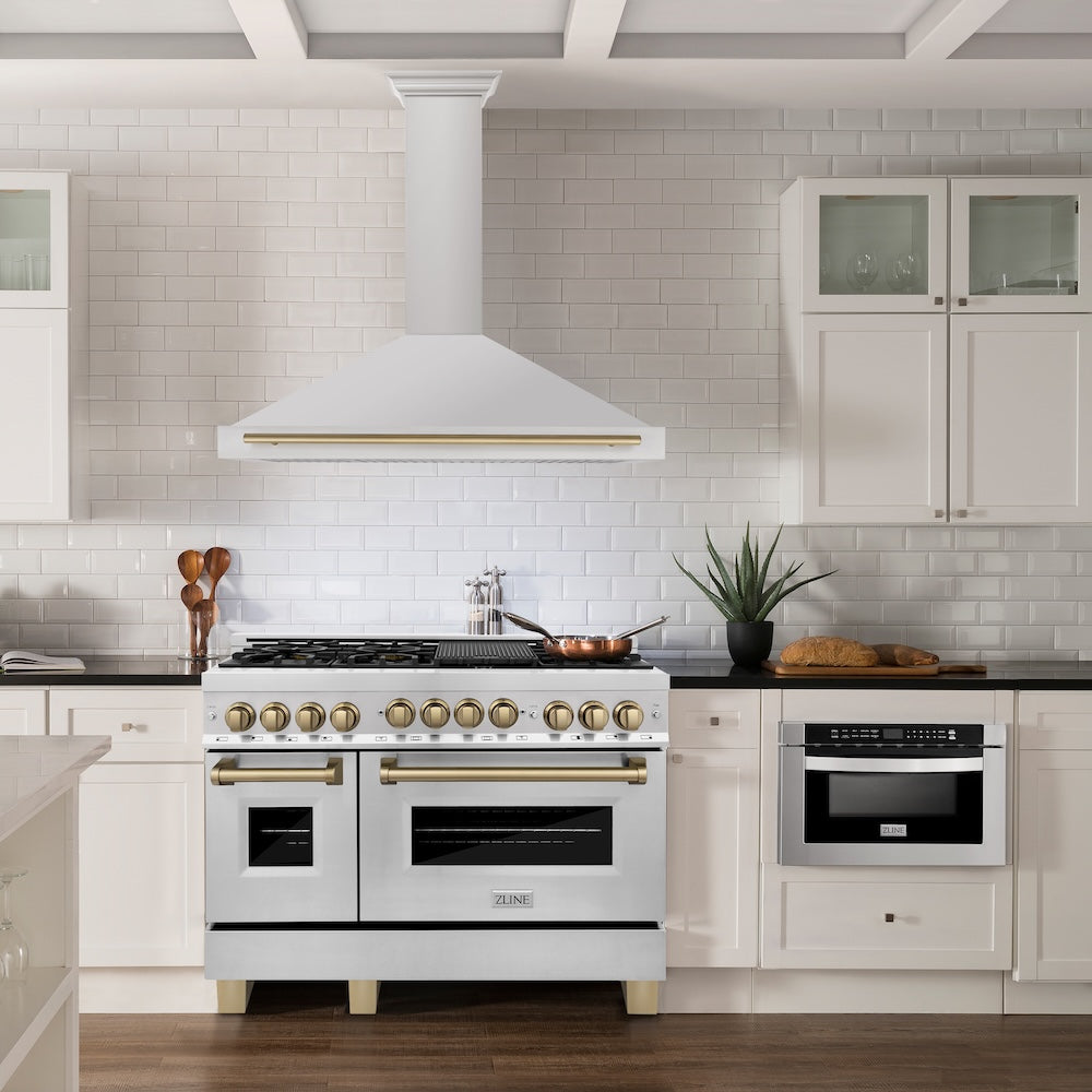 ZLINE Autograph Edition 48 in. Convertible Stainless Steel Range Hood with Stainless Steel Shell and Champagne Bronze Accents (KB4STZ-48-CB)