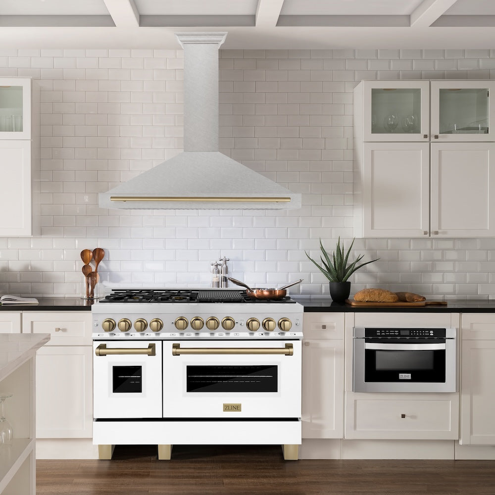 ZLINE Autograph Edition 48 in. Convertible Satin Stainless Steel Wall Mount Range Hood with Champagne Bronze Handle (KB4SNZ-48-CB)