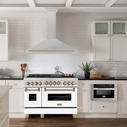 ZLINE Autograph Edition 48 in. Convertible Satin Stainless Steel Wall Mount Range Hood with Champagne Bronze Handle (KB4SNZ-48-CB)