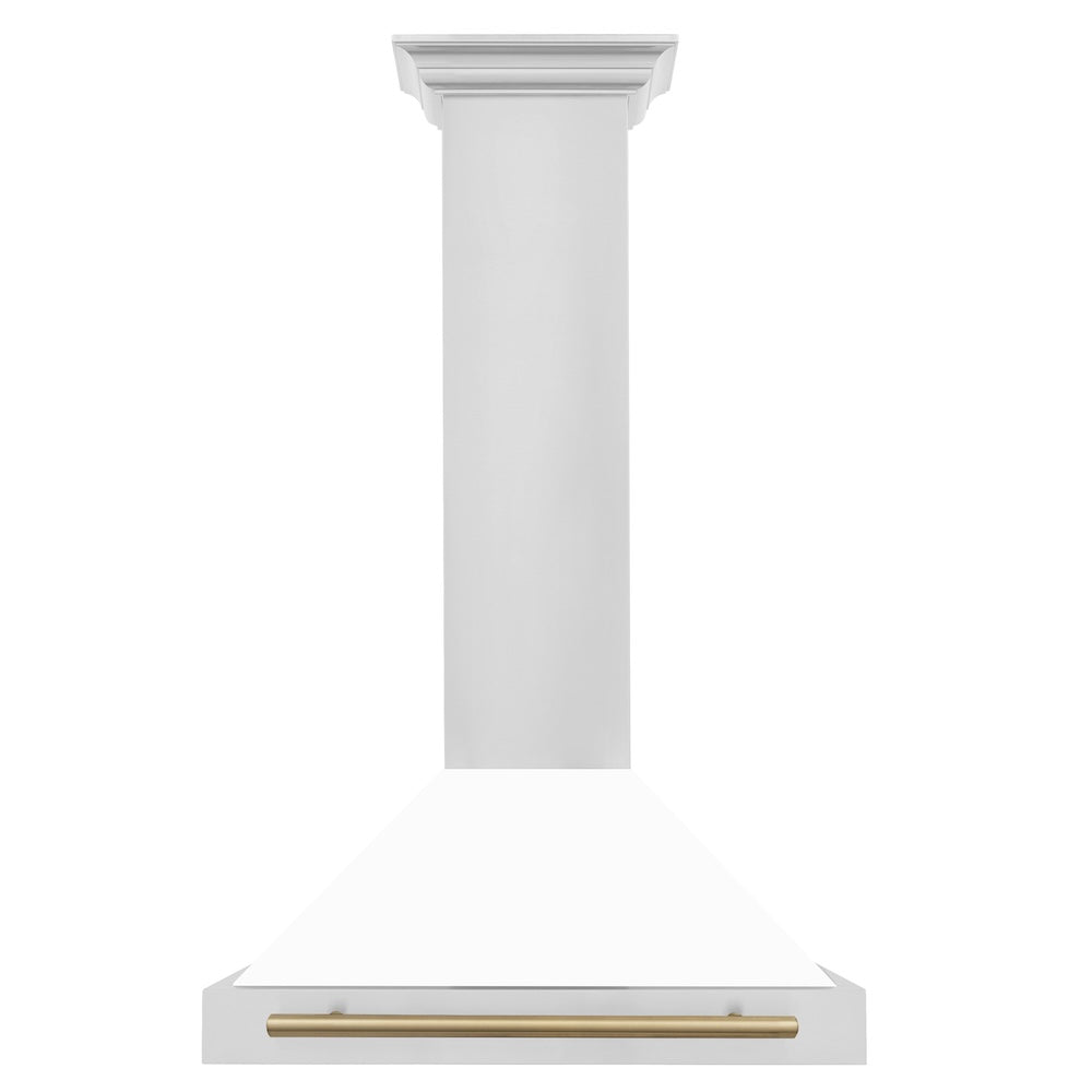ZLINE Autograph Edition 30 in. Convertible Stainless Steel Range Hood with White Matte Shell and Champagne Bronze Accents (KB4STZ-WM30-CB)