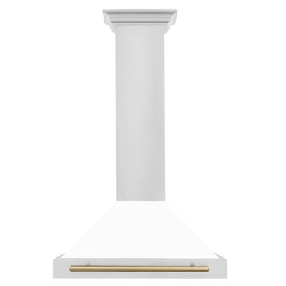ZLINE Autograph Edition 30 in. Convertible Stainless Steel Range Hood with White Matte Shell and Champagne Bronze Accents (KB4STZ-WM30-CB)