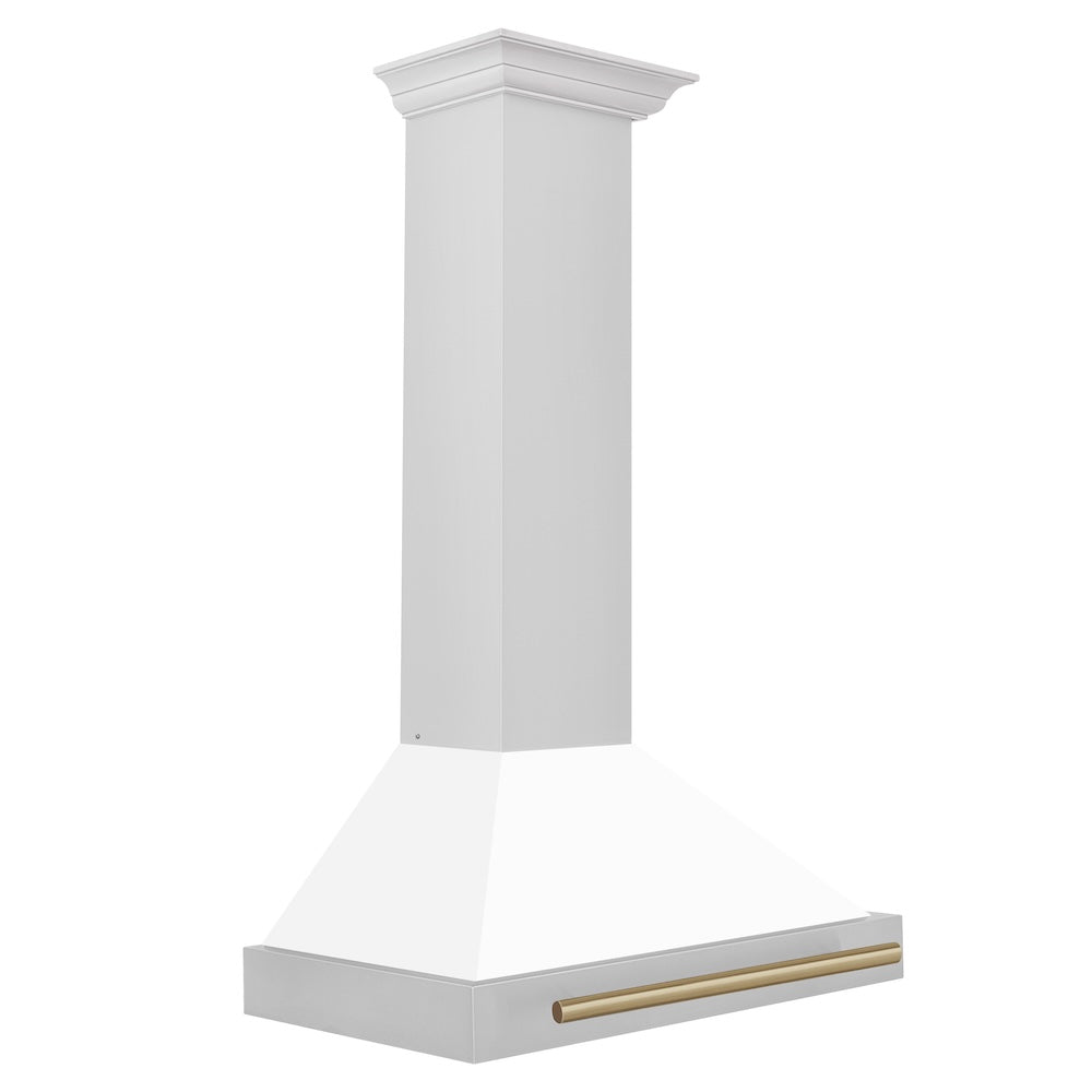 ZLINE Autograph Edition 30 in. Convertible Stainless Steel Range Hood with White Matte Shell and Champagne Bronze Accents (KB4STZ-WM30-CB)