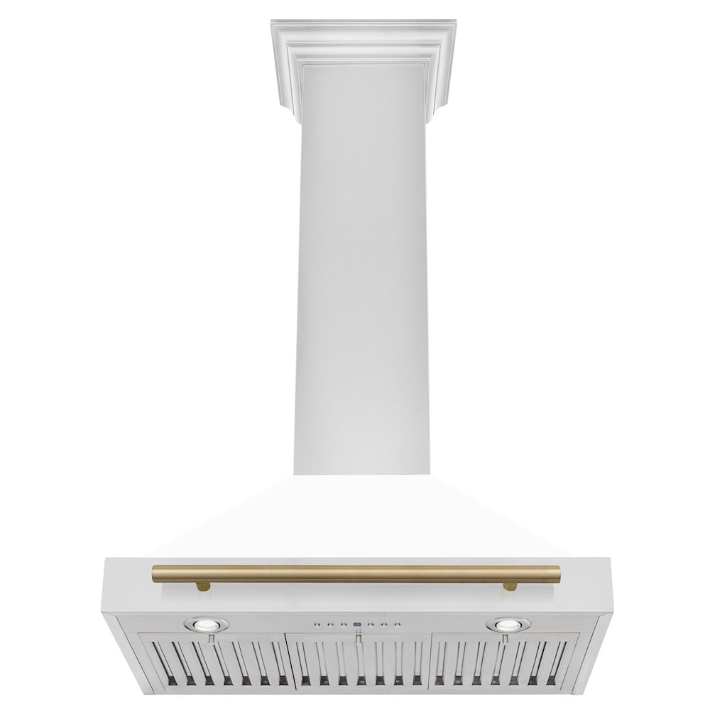 ZLINE Autograph Edition 30 in. Convertible Stainless Steel Range Hood with White Matte Shell and Champagne Bronze Accents (KB4STZ-WM30-CB)