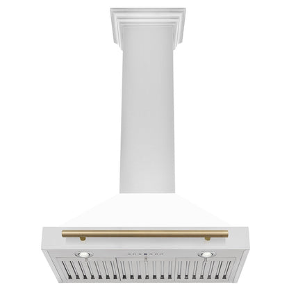 ZLINE Autograph Edition 30 in. Convertible Stainless Steel Range Hood with White Matte Shell and Champagne Bronze Accents (KB4STZ-WM30-CB)